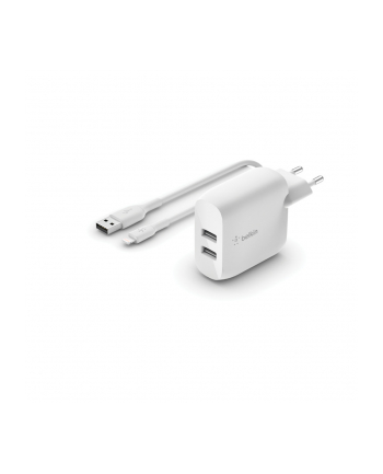 belkin DUAL USB-A CHARGER/W/LIGHTNING CABLE 1M 24W WHITE