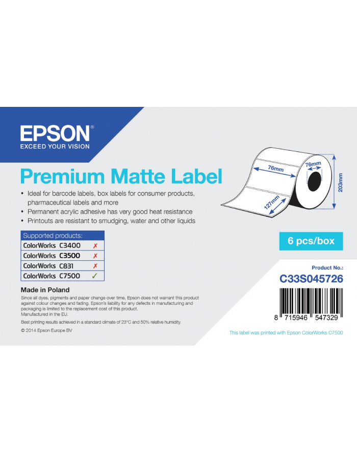 epson Premium Matte Label - Die-cut Roll: 76mm x 127mm, 960 labels główny