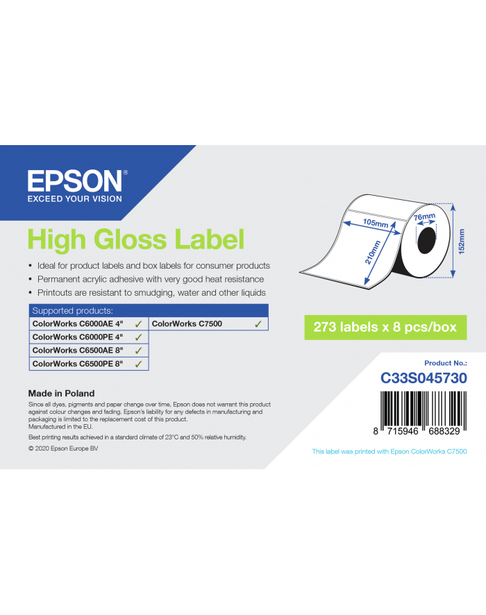 epson HIGH GLOSS LABEL DIE-CUT/105MMX210MM 273 LABELS główny