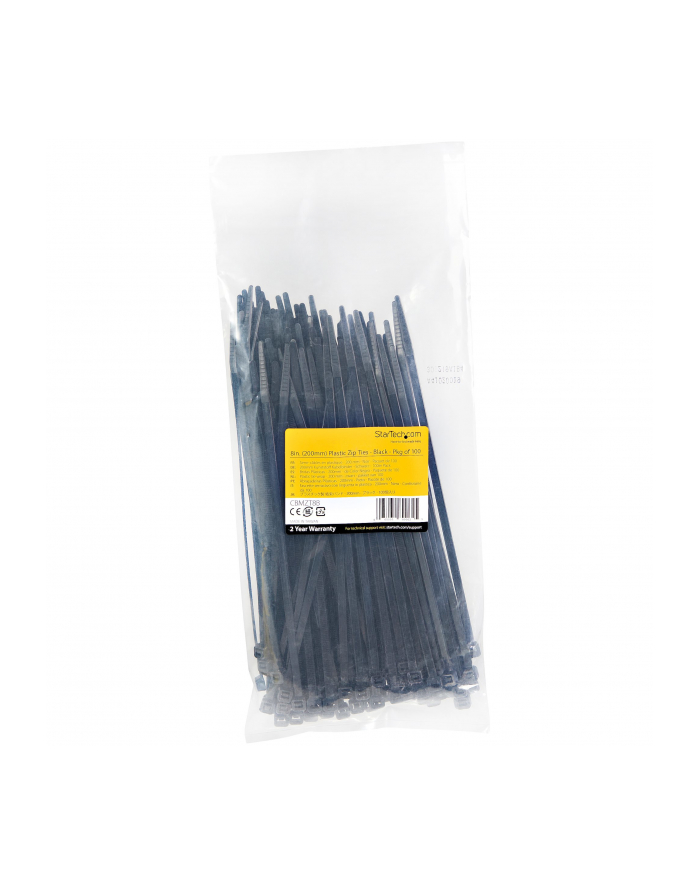 startech 100 PACK 8 CABLE TIES -BLACK/NYLON ZIP TIE WRAPS UL TAA główny