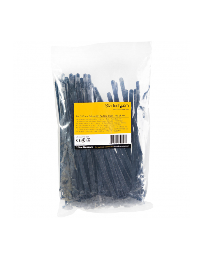 startech 100 PK OF RESEALABLE ZIP TIES 8/BLACK główny