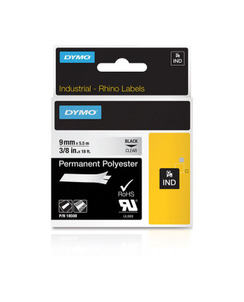 dymo RHINO BAND IND POLYESTER/9MMX5.5M BLACK ON TRANSP.