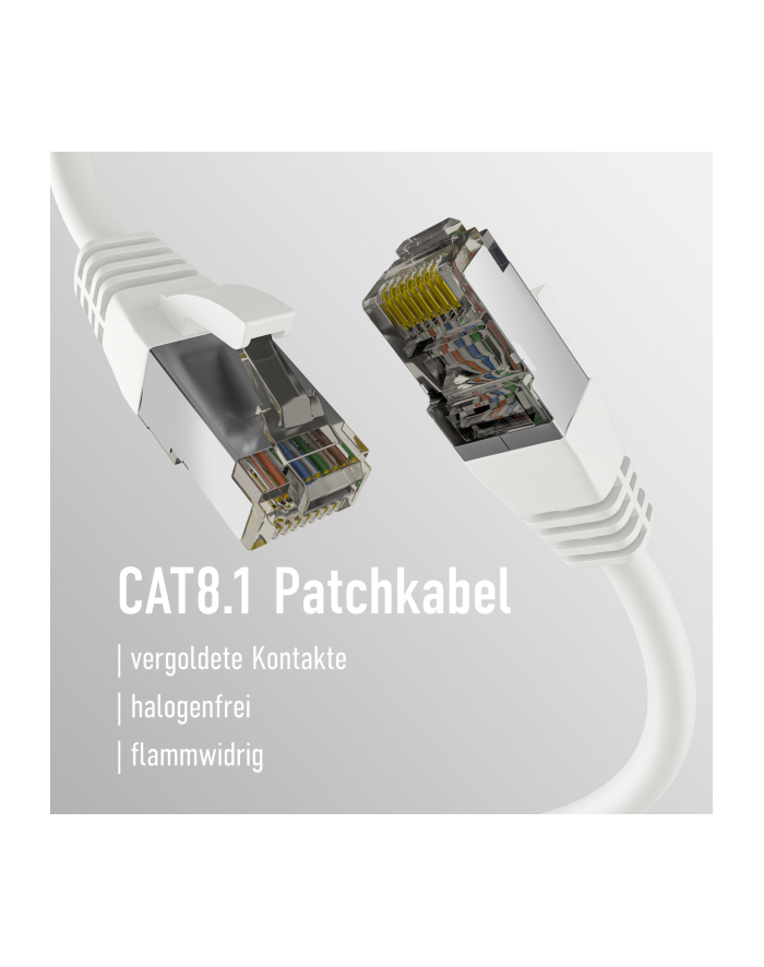 mcab CAT8.1 Kolor: BIAŁY 0.50m patch cord/RJ45 S/FTP LSZH 40Gbit CU LAN główny