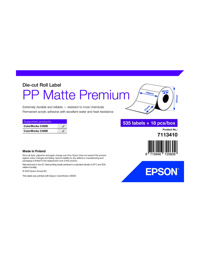 epson PP MATTE LABEL PREM DIE-CUT/ROLL 102X51MM 535 LABELS główny