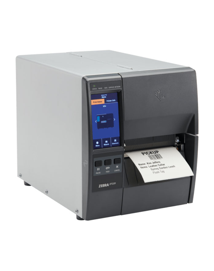 zebra TT Printer ZT231; 4, 203 dpi, Thermal Transfer, Cutter with Catch Tray, (wersja europejska)/UK Cords, USB, Serial, Ethernet, BTLE, USB Host, EZPL główny
