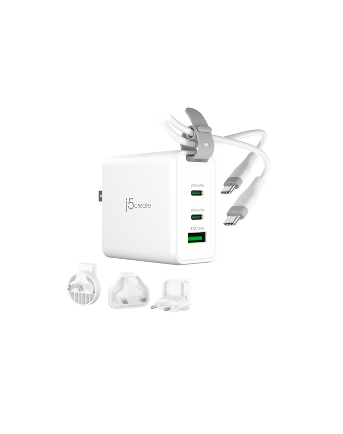 j5create 65W GAN USB-C 3-PORT TRAVELER/CHARGER CHANGEABLE AC USB-C CABL główny