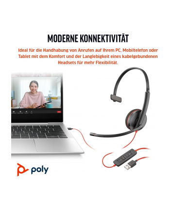 hp inc. Poly Blackwire 3210 Monaural USB-C Headset +USB-C/A Adapter (Bulk)
