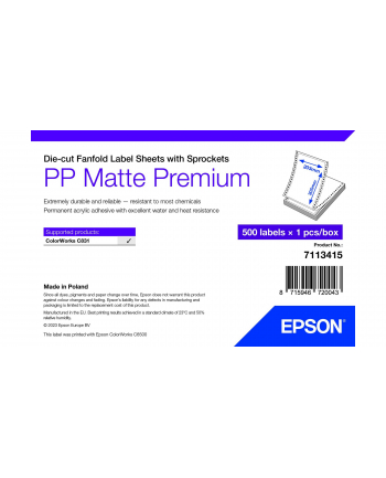 epson PP MATTE LABEL PREM DIE-CUT/FANFOLD SHEETS WITH SPROCKETS 20