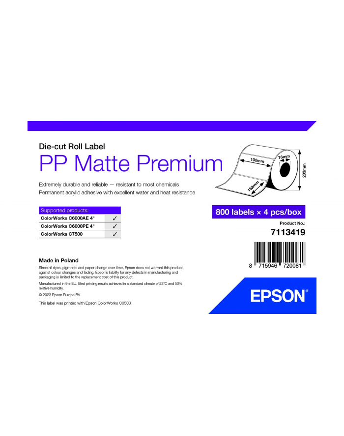 epson PP MATTE LABEL PREM DIE-CUT/ROLL 102X152MM 800 LABELS główny