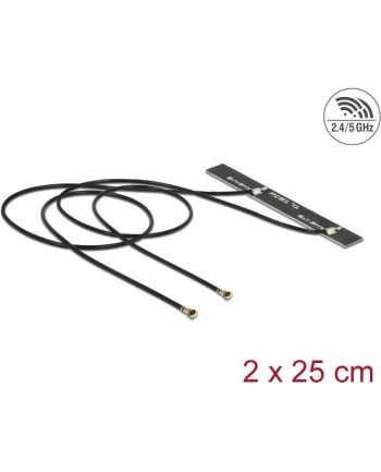 Antenne Doppel WLAN MHF® 4L Stecker WiFi 6 802.11 2 x 25 cm PCB internKlebemontage Delock