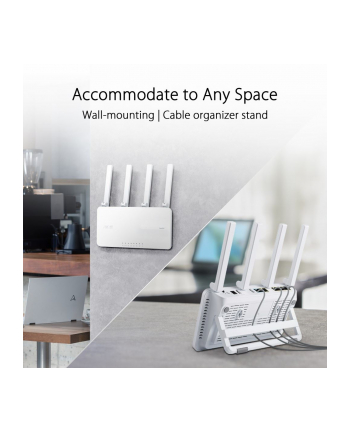 Asus Dual Band WiFi 6 AX3000 Router (PROMO) EBR63 80211ax 2402 Mbit/s 10/100/1000 Mbit/s Ethernet LAN (RJ-45) ports 4 Mesh Support Yes MU-MiMO Yes No mobile broadband Antenna type  External 2