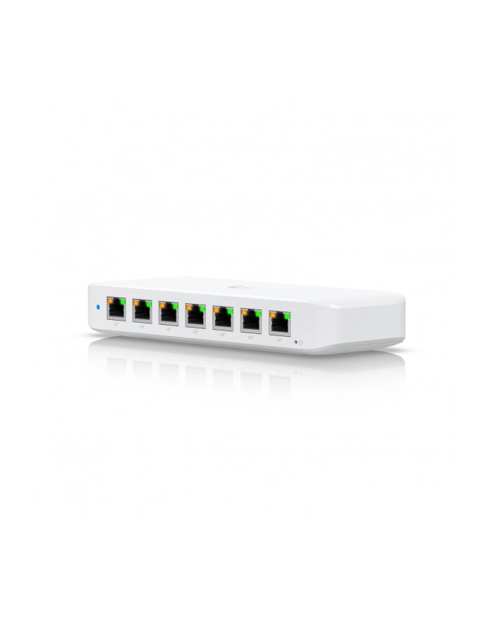 Ubiquiti USW-Ultra-210W-(wersja europejska) compact, Layer 2, 8-port GbE PoE switch with versatile mounting options, 7x GbE PoE+ output ports, GbE port with optional PoE++ input, 202W PoE availability with the included AC power adapter główny