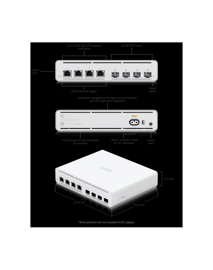 Switch Ubiquiti UISP Switch Plus 8p PoE (pasive) 160W Managed Multigigabit/10G główny
