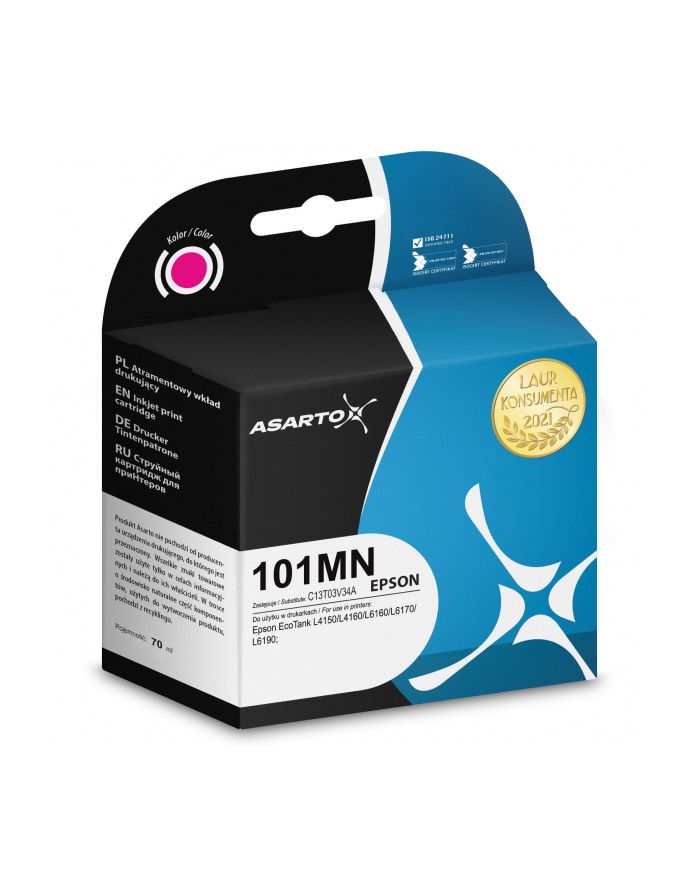 Tusz Asarto do Epson 101MN | C13T03V34A | 70 ml | magenta główny