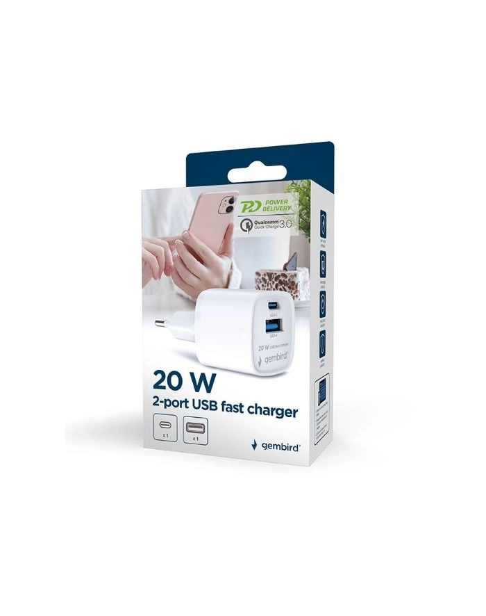 gembird Mini-ładowarka USB-A USB-C 20W PD QC3.0 biała główny