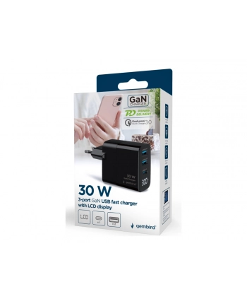 gembird Ładowarka GaN 2xA 1xC LCD 30W PD QC3.0 czarna