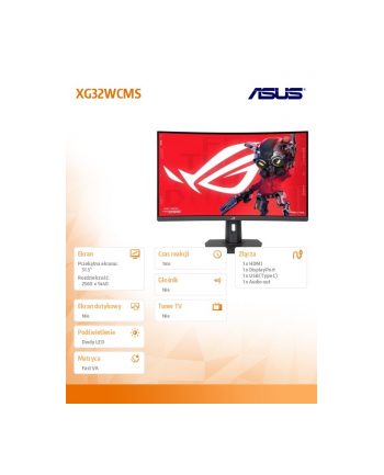 asus Monitor 32 cale XG32WCMS ROG 280Hz HDMI DP USB-C