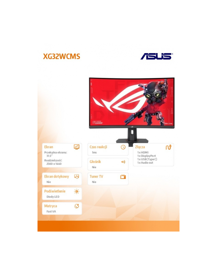 asus Monitor 32 cale XG32WCMS ROG 280Hz HDMI DP USB-C główny