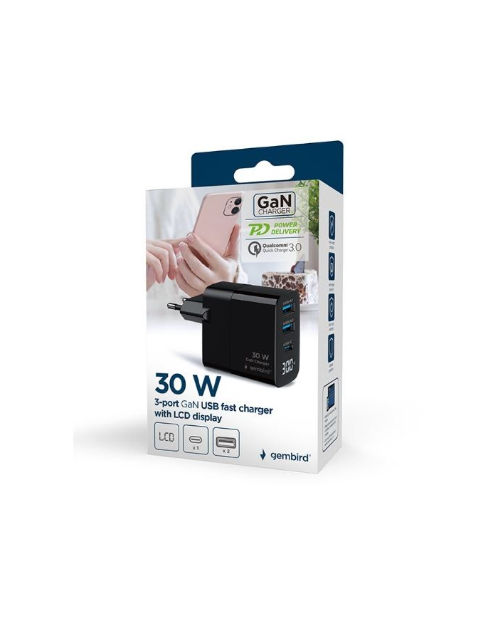 gembird Ładowarka GaN 2xA 1xC LCD 30W PD QC3.0 czarna główny
