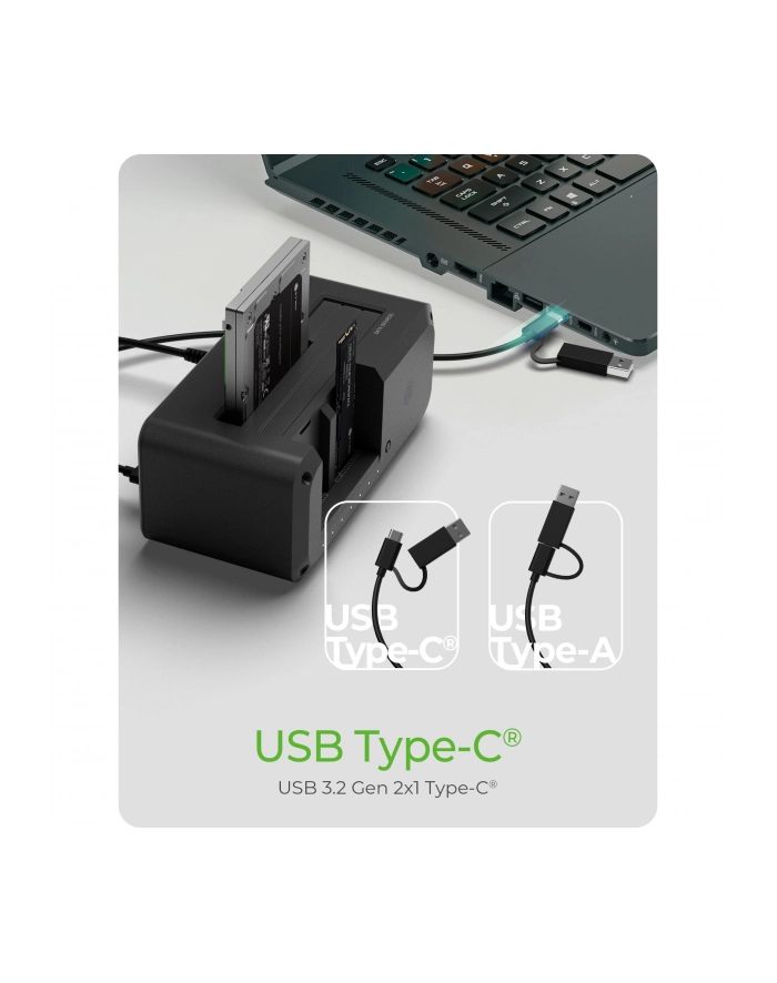 icybox Stacja dokująca IB-2924MSCL-C31 Docking ' CloneStation                    1x 2,5'/3,5' do 1x M.2 NVMe ' M.2 NVMe do M.2 NVMe główny
