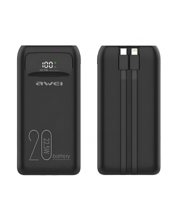 awei Powerbank 20000mAh P169K 22,5W USB-C+Lightning Kable / USB+USB-C