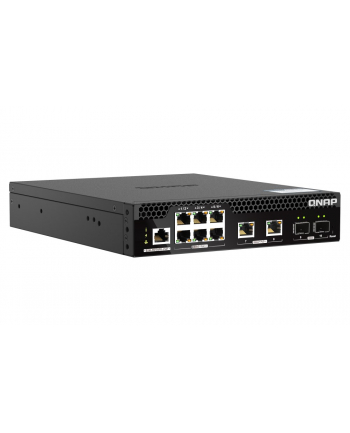 Qnap QSW-M2106PR-2S2T, 6 port 25Gbps, 2 ports 10GbE SFP+, 2 ports 10GbE RJ45, max PoE up to 310W, managed switch, half-rackmount design