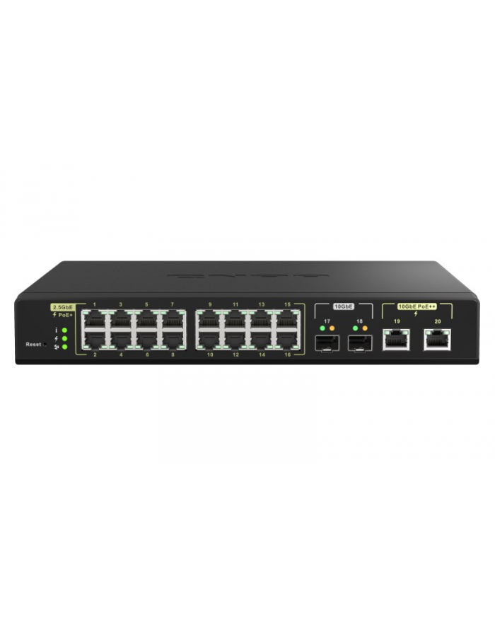 Qnap QSW-M2116P-2T2S, 16x 25GbE, 2x 10GbE SFP+, 2x 10GbE RJ45, Max PoE to 280W, managed switch główny