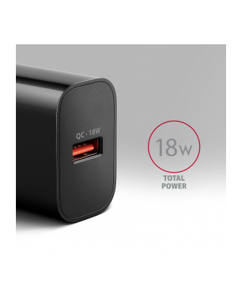 axagon ACU-QC18 Ładowarka sieciowa QC 18W, 1x port USB-A, QC3.0/AFC/FCP/SMART Czarna