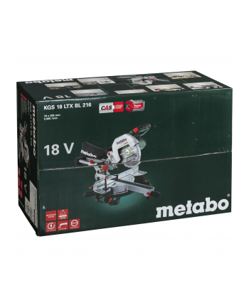 Akumulatorowa ukośnica Metabo KGS 18 LTX BL 216 z funkcją posuwu - 2 akumulatory LiHD 18V/8.0Ah