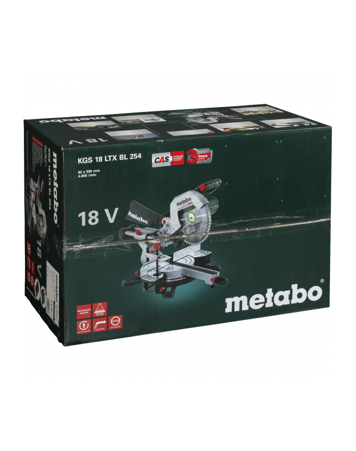 Akumulatorowa ukośnica Metabo KGS 18 LTX BL 254 z funkcją posuwu - 2 akumulatory Li-Power 18V/5.2Ah główny