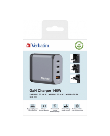 verbatim Ładowarka GNC-140 32203 GaN 140W, PD 3.1, QC 3.0  3x USB-C, 1x USB-A, UE / UK