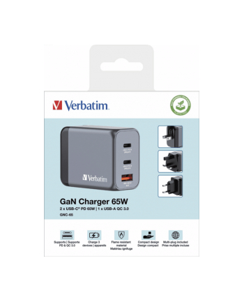 verbatim Ładowarka GNC-65 32201 GaN 65W, 2xUSB-C 1xUSB-A, UE / UK