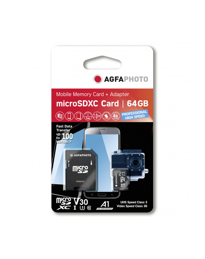 Agfaphoto MicroSDXC UHS I 64GBProf. High Speed U3 V30 A1 główny