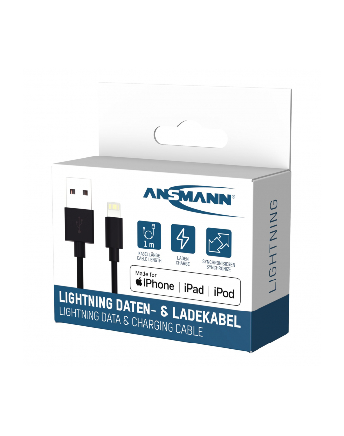 ANSMANN ANSMANN DATA AND CHARGING CABLE USB TO LIGHTNING 100CM - CZARNY (17000131) główny