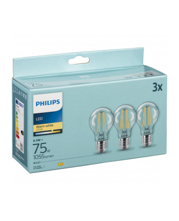 Philips LED Lamp E27 3-Pack 75W 2700K Filament