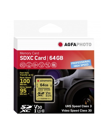 AgfaPhoto SDXC UHS I 64GB Professional High Speed U3 V30