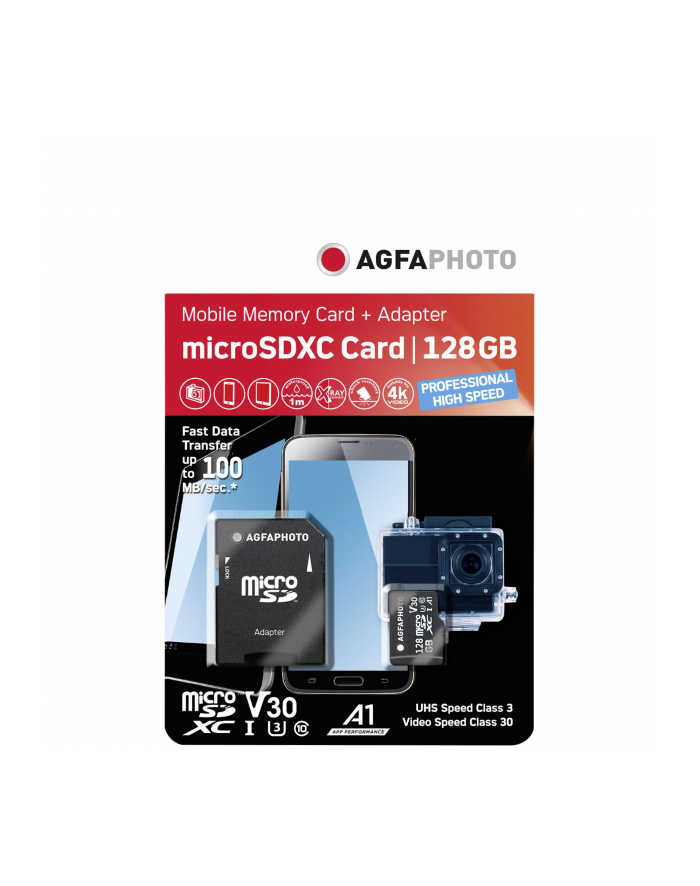 AgfaPhoto MicroSDXC UHS I  128GB Prof. High Speed U3 V30 A1 główny