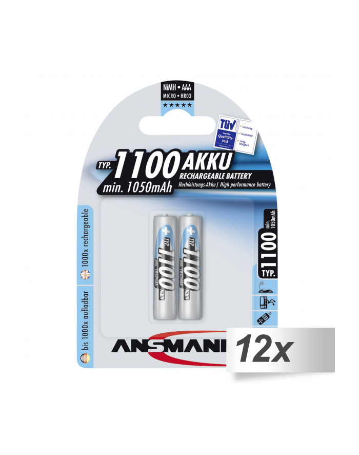 12x2 Ansmann NiMH akumulat. 1100 Micro AAA 1050 mAh główny