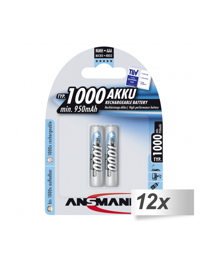 12x2 Ansmann NiMH akumulat. 1000 Micro AAA 950 mAh główny