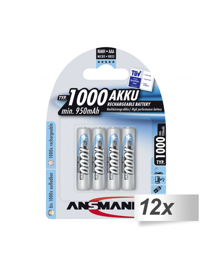 12x4 Ansmann NiMH akumulat. 1000 Micro AAA 950 mAh główny