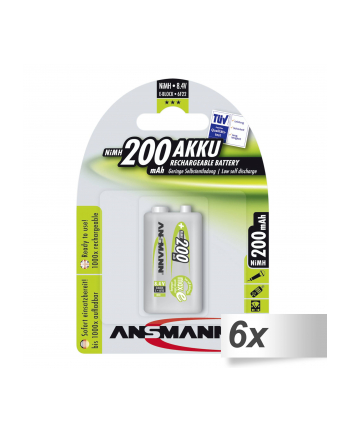 6x1 Ansmann maxE NiMH akumulator 9V-Block 200 mAh         5035342