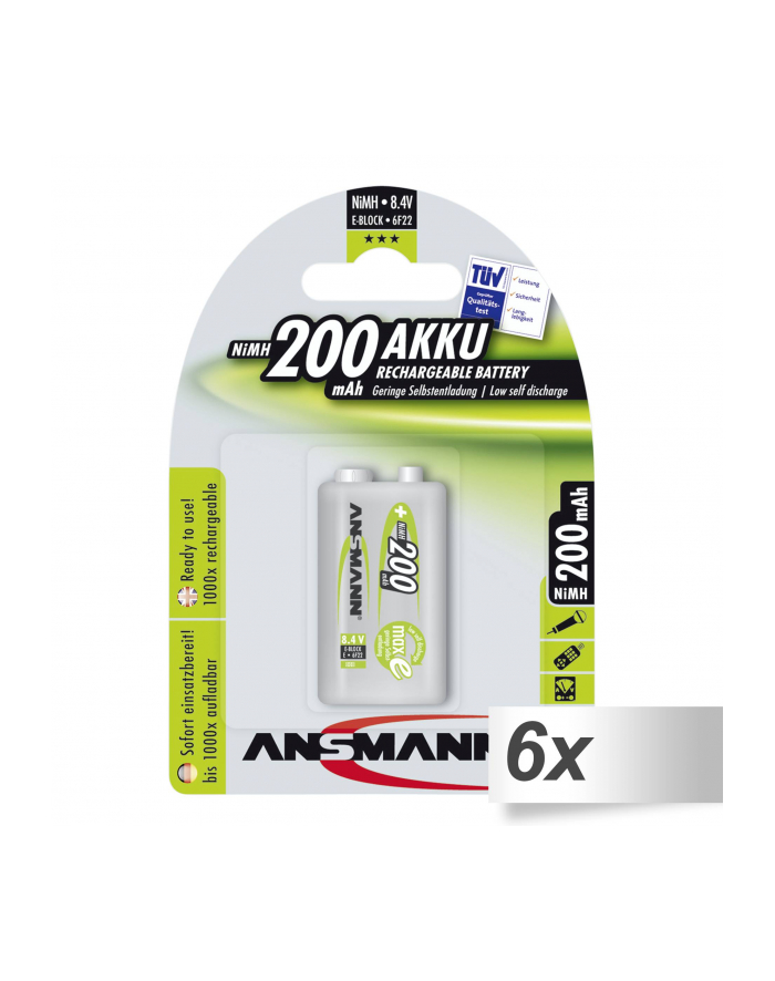 6x1 Ansmann maxE NiMH akumulator 9V-Block 200 mAh         5035342 główny