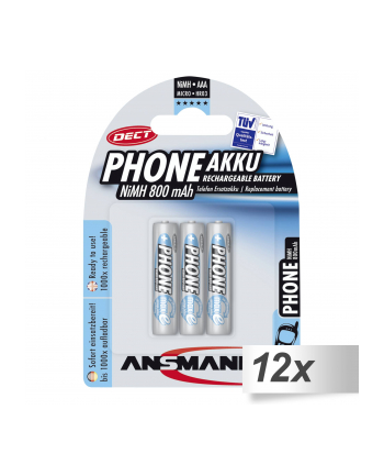 12x3 Ansmann maxE NiMH akumulat. Micro AAA 800 mAh D-ECT PHONE