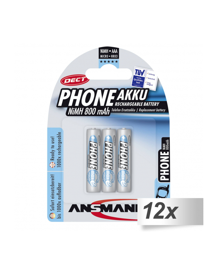 12x3 Ansmann maxE NiMH akumulat. Micro AAA 800 mAh D-ECT PHONE główny