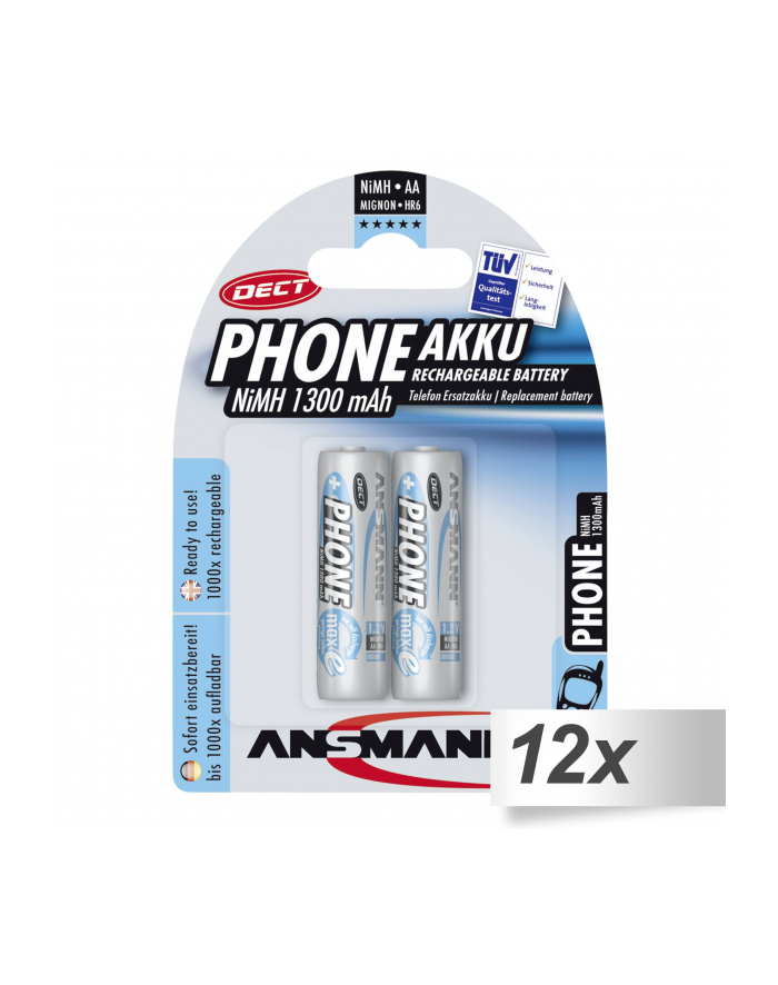 12x2 Ansmann maxE NiMH akumulat. Mignon AA 1300 mAh D-ECT PHONE główny