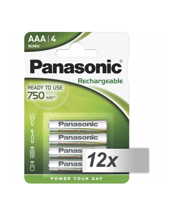 12x4 Panasonic akum. NiMH Micro AAA 750 mAh Rechargeable Evolta