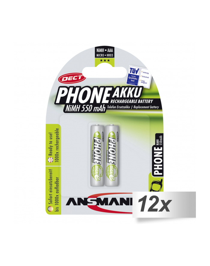 12x2 Ansmann maxE NiMH akumulat. Micro AAA 550 mAh D-ECT PHONE główny