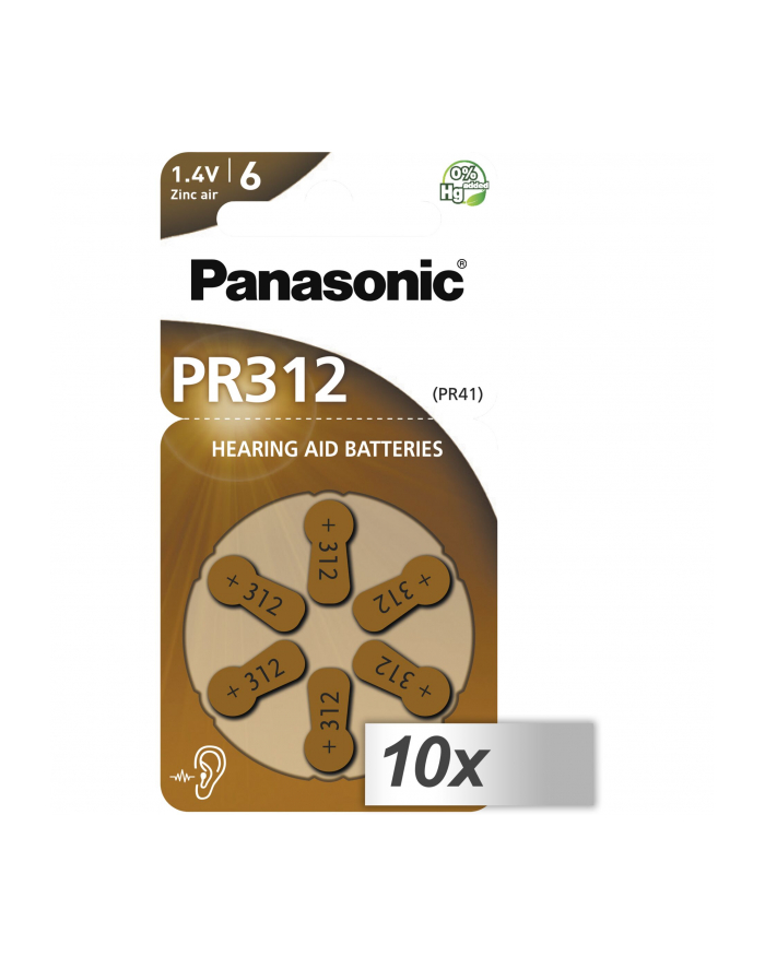 10x1 Panasonic PR 312 baterie do apar. sluchowych Zinc Air 6 szt. główny