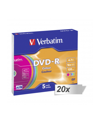 20x5 Verbatim DVD-R 4,7GB Colour 16x Speed, Slim Case