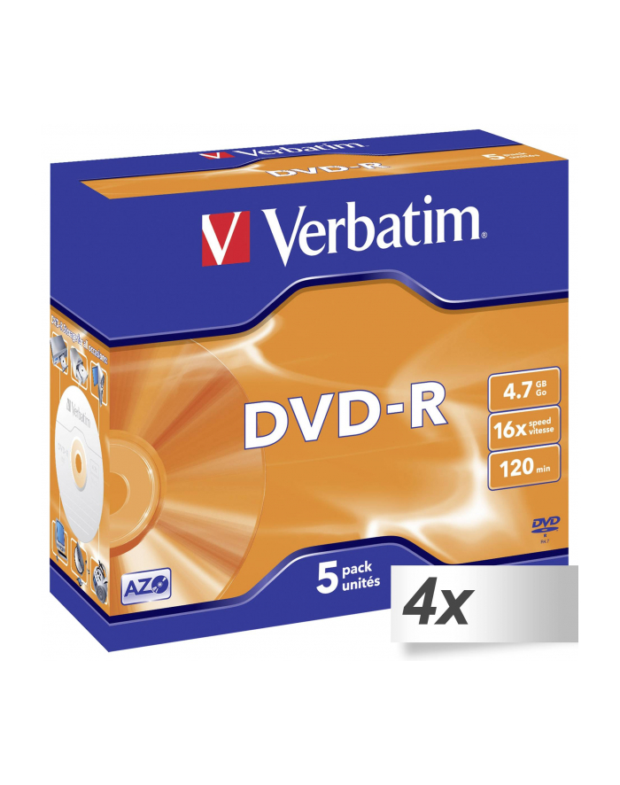 4x5 Verbatim DVD-R 4,7GB 16x Speed, Jewel Case główny